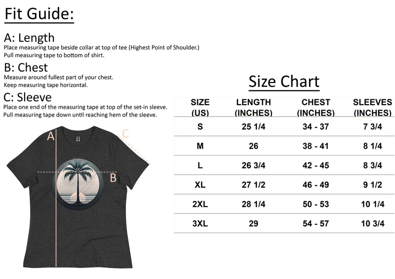 Size chart for Women's Bigfoot Camo Challenge Tee