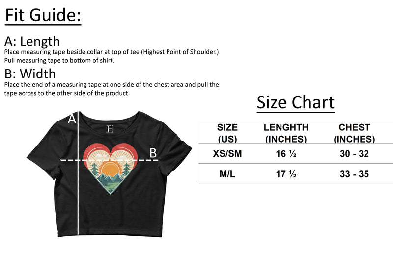 Size chart for Women’s Bold Crop Top Tee