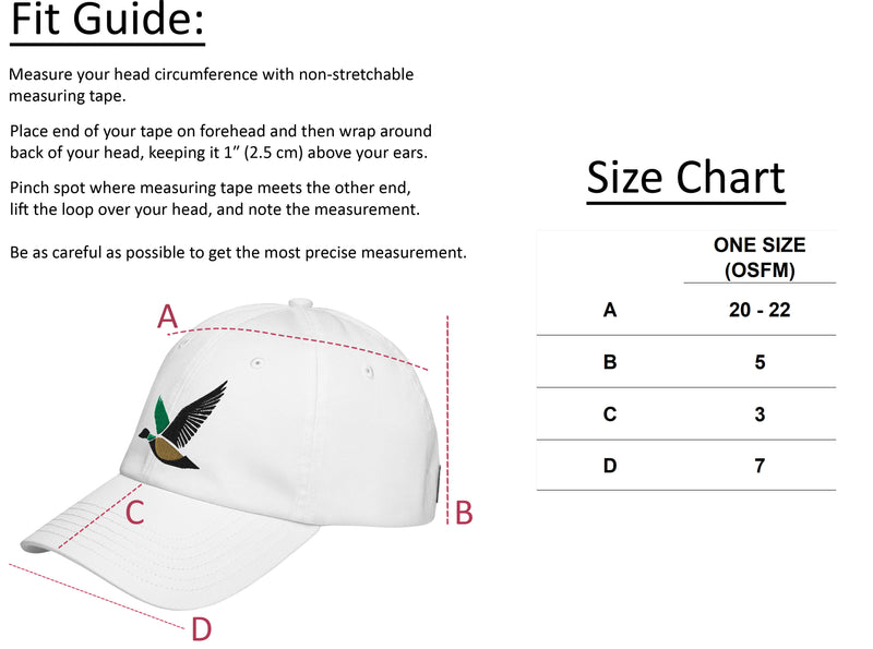 Size chart for Under Armour® Flying Duck Hat