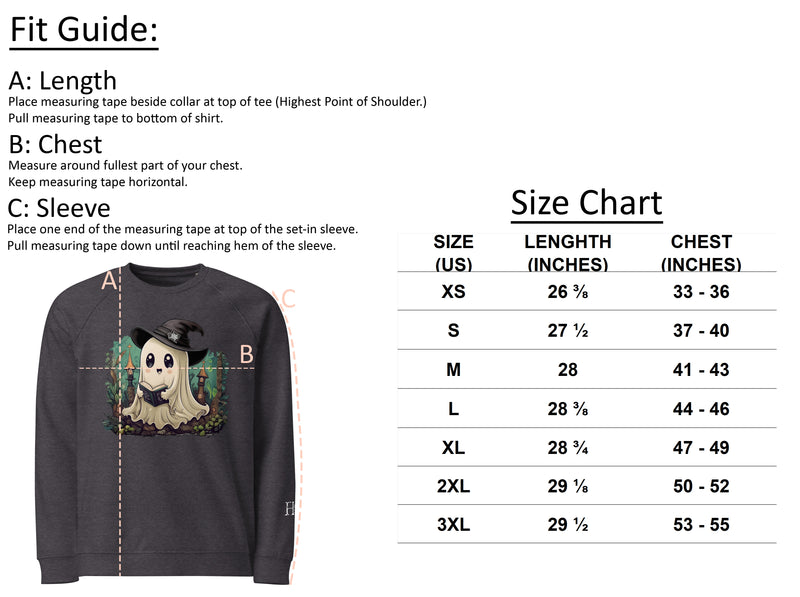 Size chart for Women's Moonlit Witches' Sweatshirt
