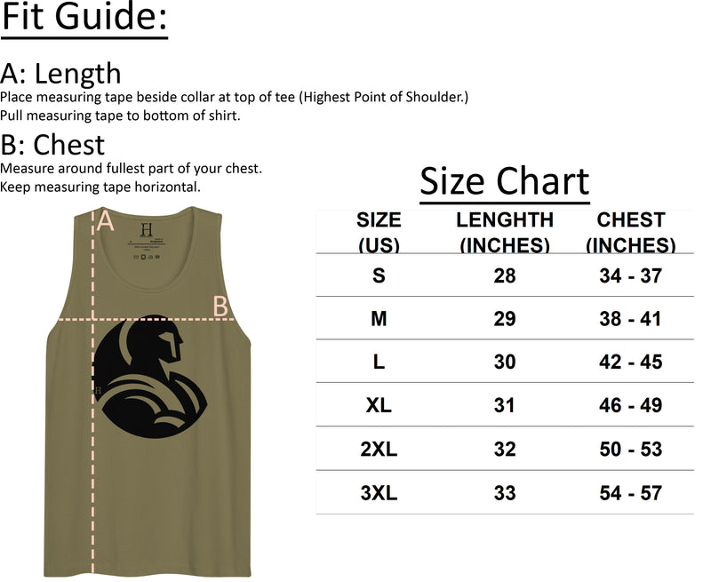 Size chart for Men’s Warrior Premium Tank