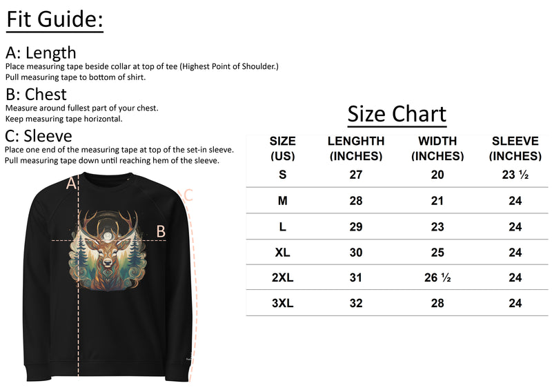 Size chart for Women's Coven Moon Ritual Sweatshirt