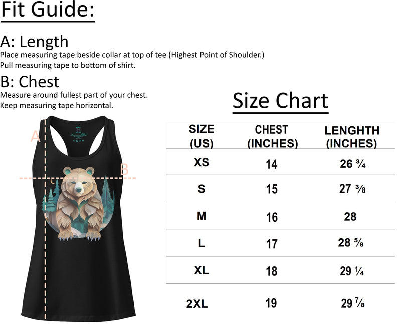 Size chart for Women's Bear Haven Fitted Tank