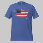 Royal blue tri-blend tee with bold USA map flag graphic — made for those who wear loyalty in every thread.