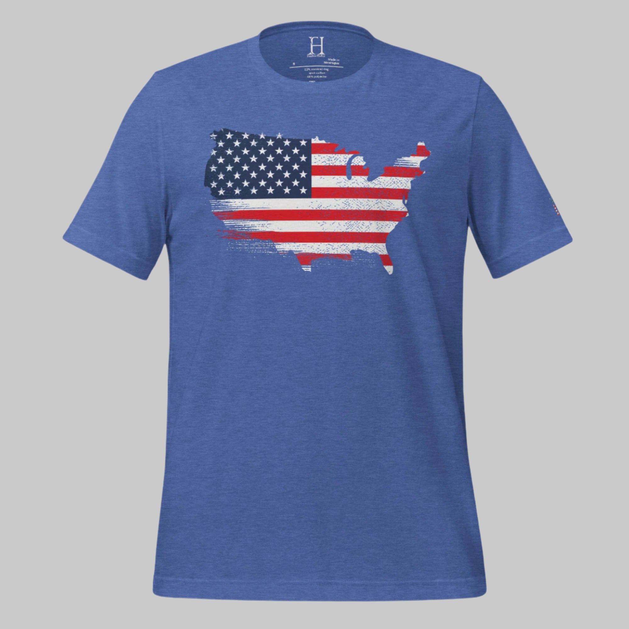 Royal blue tri-blend tee with bold USA map flag graphic — made for those who wear loyalty in every thread.