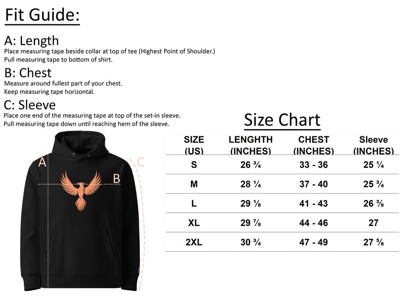Size chart for Men's Embrace the Broken Eco Hoodie