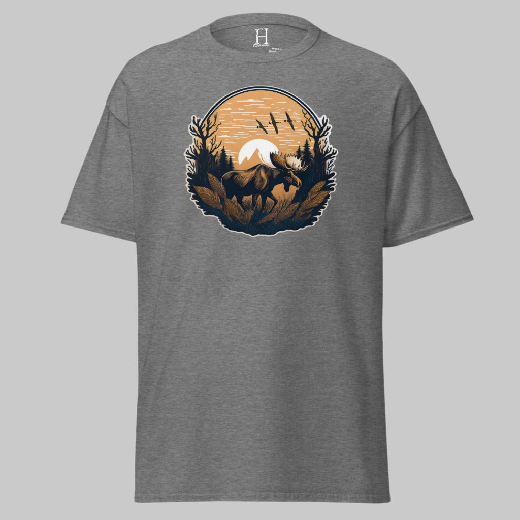 Front of Vintage Hunting wear t shirt in Graphite with a Moose design.