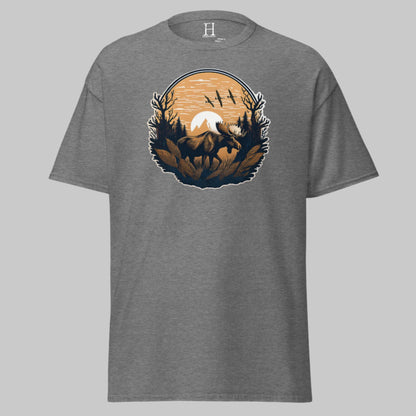 Front of Vintage Hunting wear t shirt in Graphite with a Moose design.