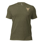 Mens olive heather primitive hunting shirt with Fearless Harbor chest logo