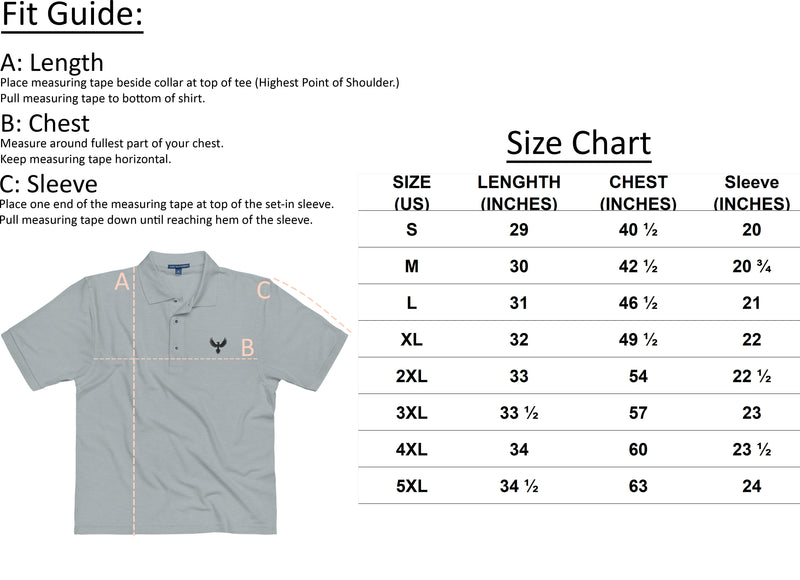 Size chart for Men's Fearless Harbor Port Authority Premium Polo