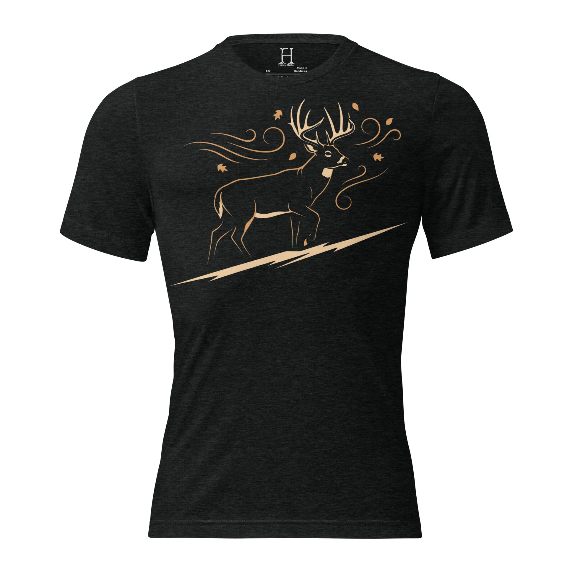 Front view of Men’s Rut Line Heritage Tri-Blend Tee in charcoal black – men’s whitetail rut hunting shirt