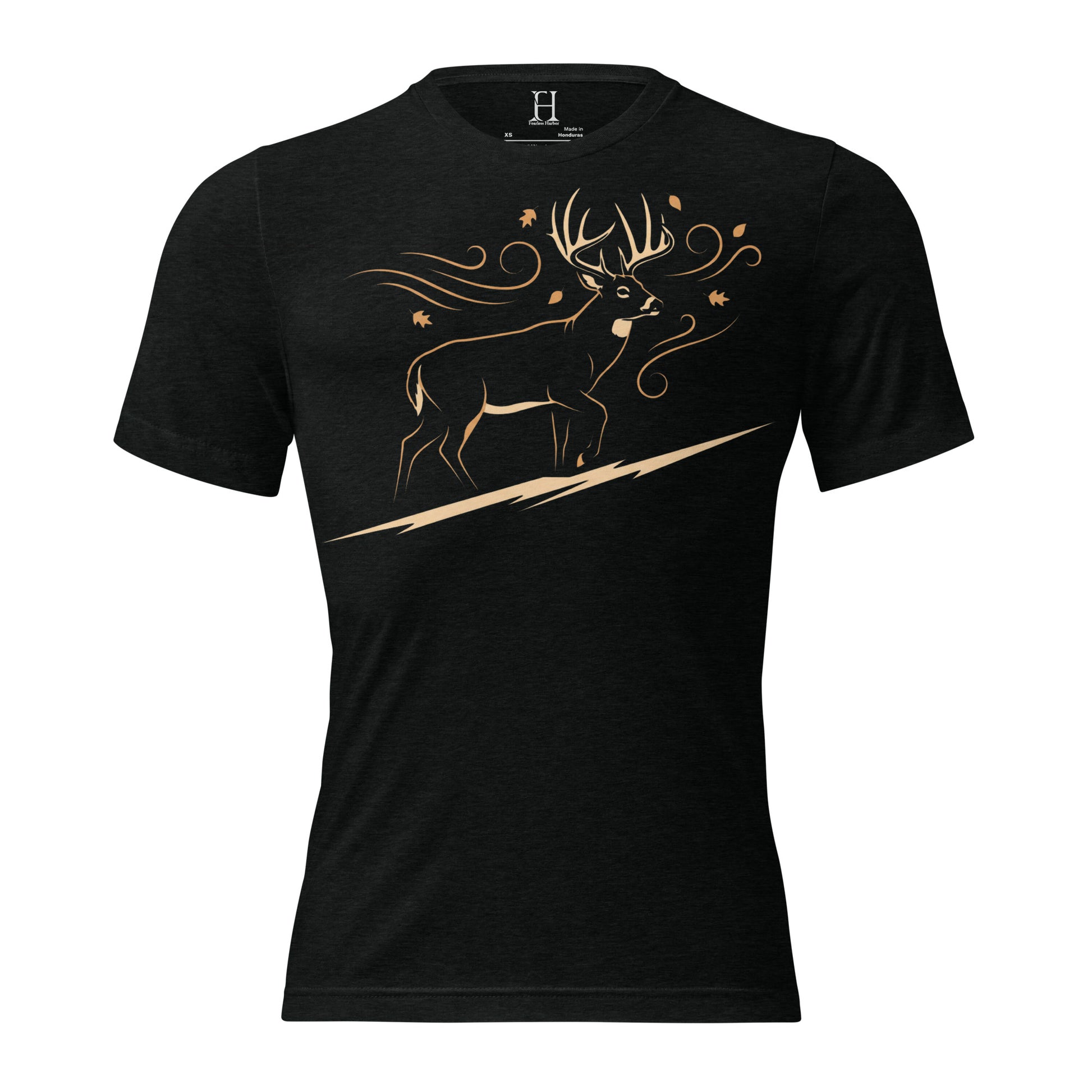 Front view of Men’s Rut Line Heritage Tri-Blend Tee in solid black – men’s rut hunting tee