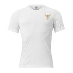Solid White mens turkey hunting graphic tee front view with Fearless Harbor chest mark