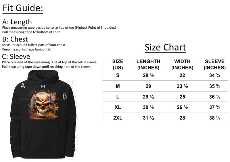 Size chart for Men's Fearless Under Armour® Hoodie