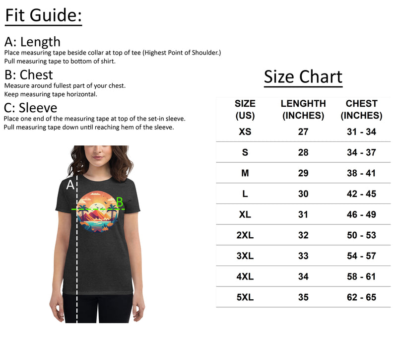 Size chart for Women's I Like Ducks Tee