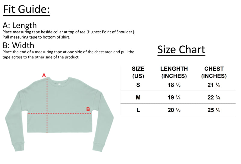 Size chart for Autumn Tailgate Fleece Crop Sweatshirt