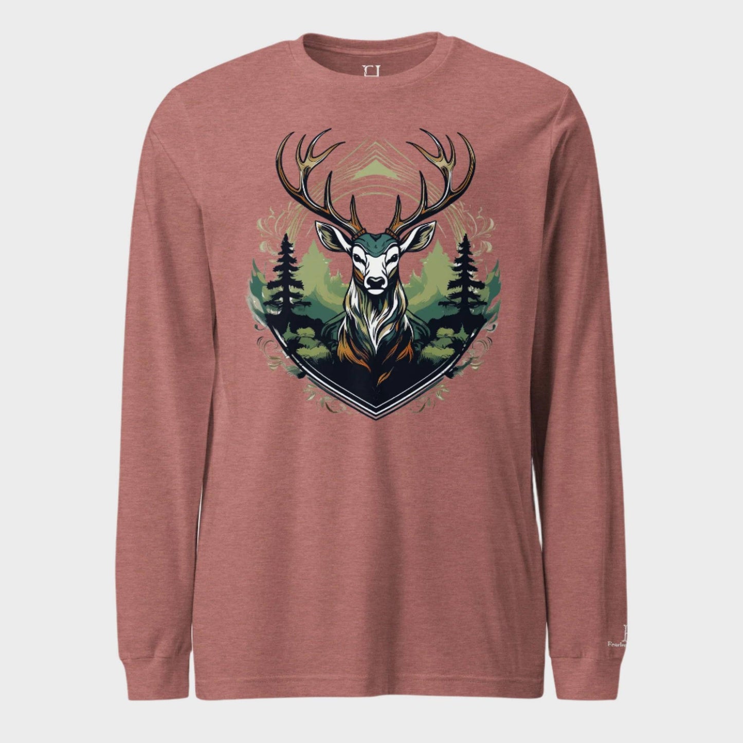 Front of Deer Crest Long Sleeve T-Shirt in Mauve with buck crest design.