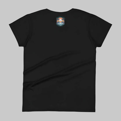 Back of T-Shirt in Black with Beach logo on top center near collar and the words Fearless Flourishing.