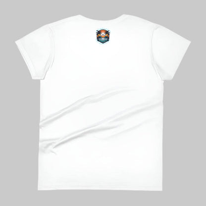 Back of T-Shirt in White with Beach logo on top center near collar and the words Fearless Flourishing.