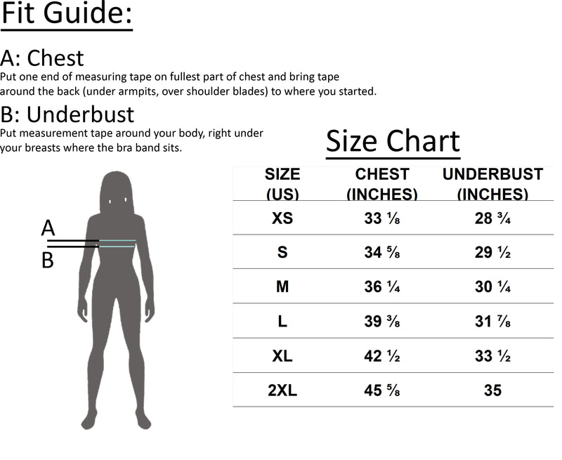Size chart for Shadowed Flight Padded Sports Bra
