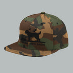 Side view of Fearless Harbor Black Lab Wetlands Duck Hunter Cap in Green Camo.
