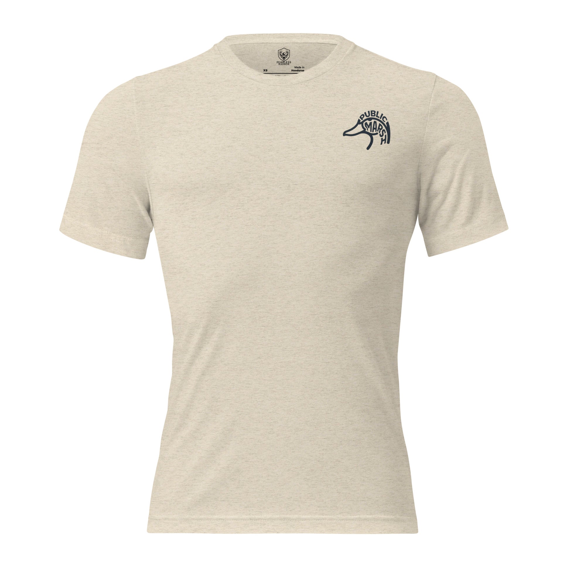 Men's Migration Lines Goose Tee in Oatmeal Triblend with Public Marsh chest emblem