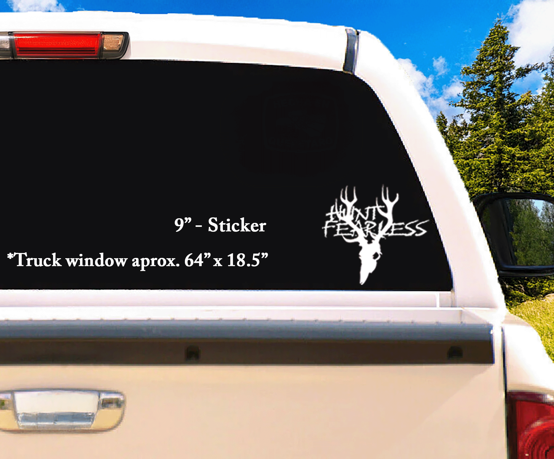 White Hunt Fearless vinyl decal sticker on truck rear window – 9-inch size