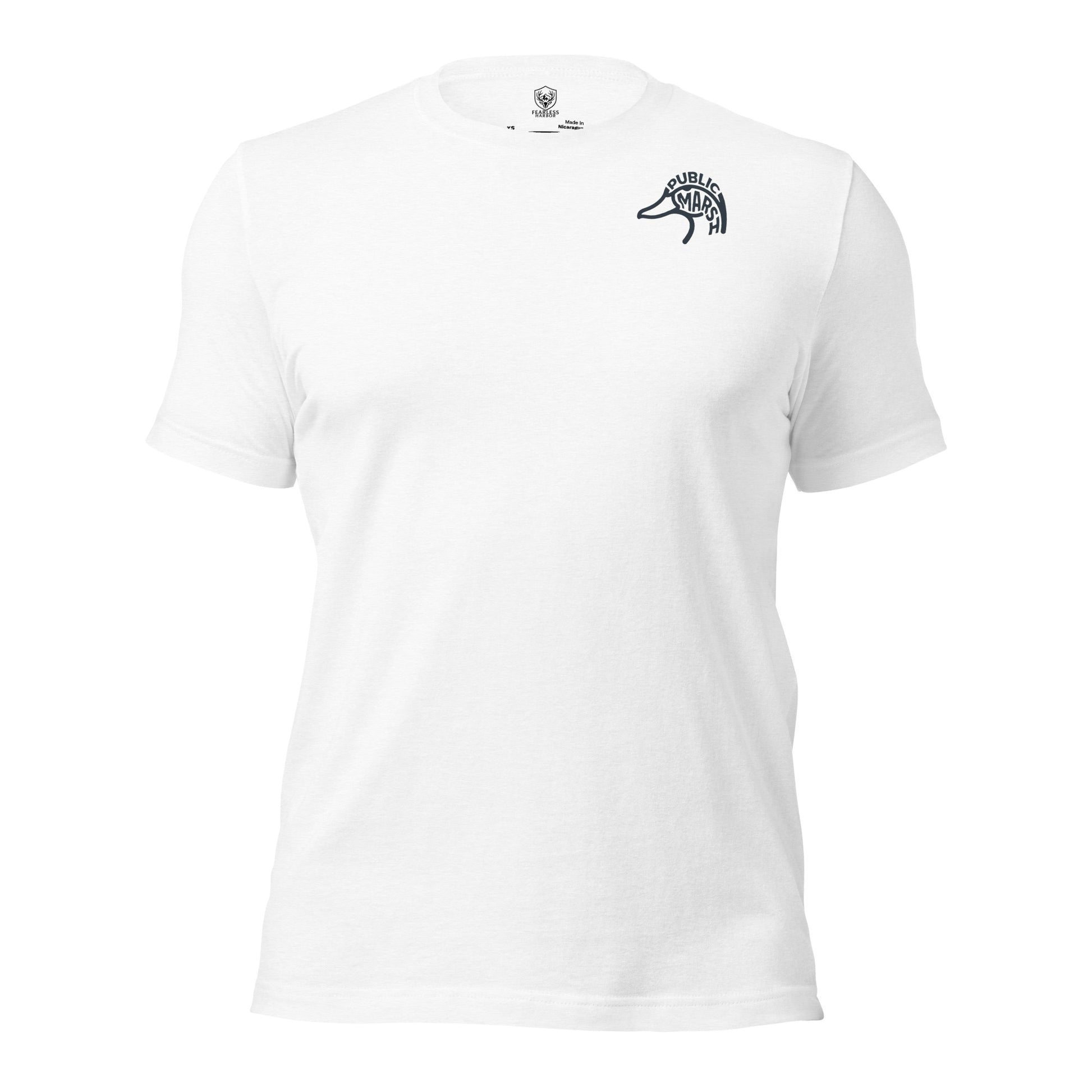 Men's Drift Line Goose Tee in Solid White Blend with Public Marsh chest emblem