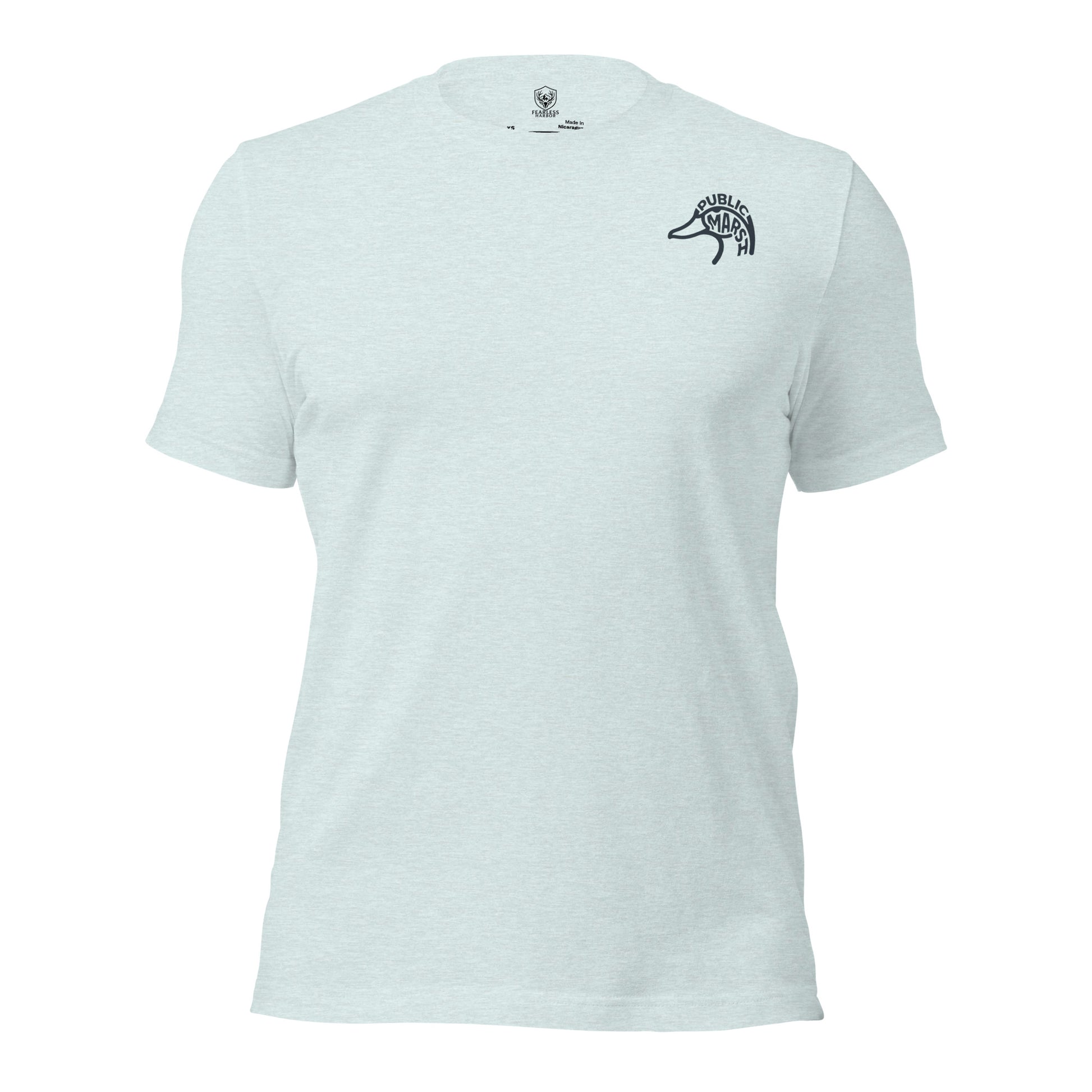 Men's First Light Waterfowl Tee in Heather Prism Ice Blue with Public Marsh chest emblem