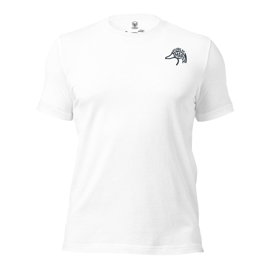 Men's First Light Waterfowl Tee in White with Public Marsh chest emblem