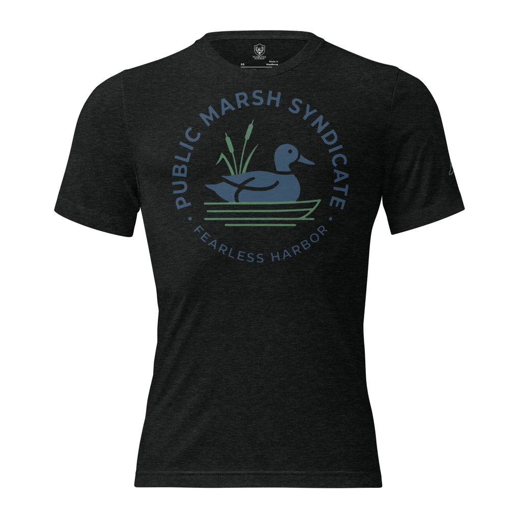 Men's Public Marsh Syndicate Tee in Charcoal Black Triblend with Public Marsh chest emblem