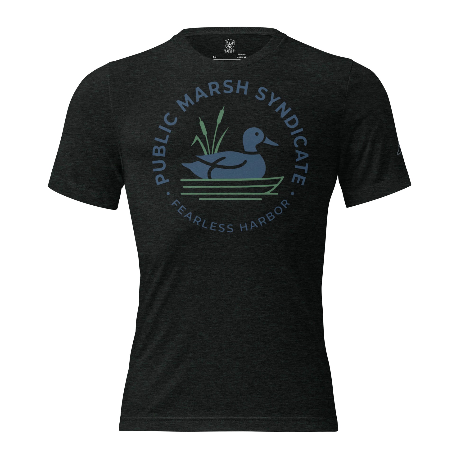 Men's Public Marsh Syndicate Tee in Charcoal Black Triblend with Public Marsh chest emblem
