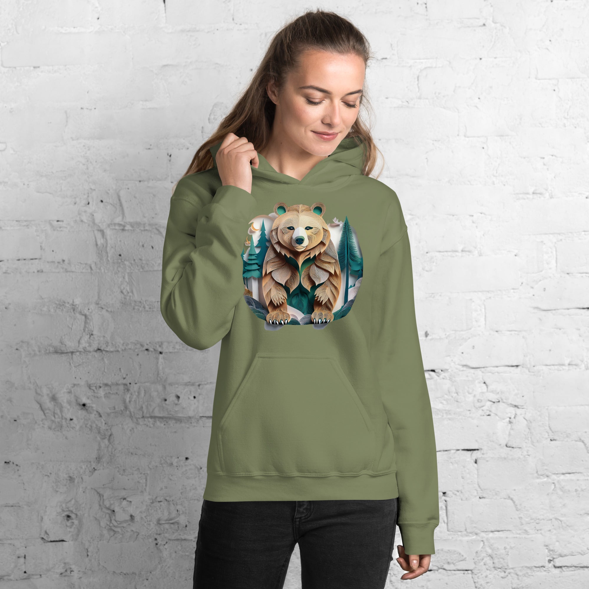 Fearless Harbor LLC Women s Bear Haven Hoodie Military Green 2XL